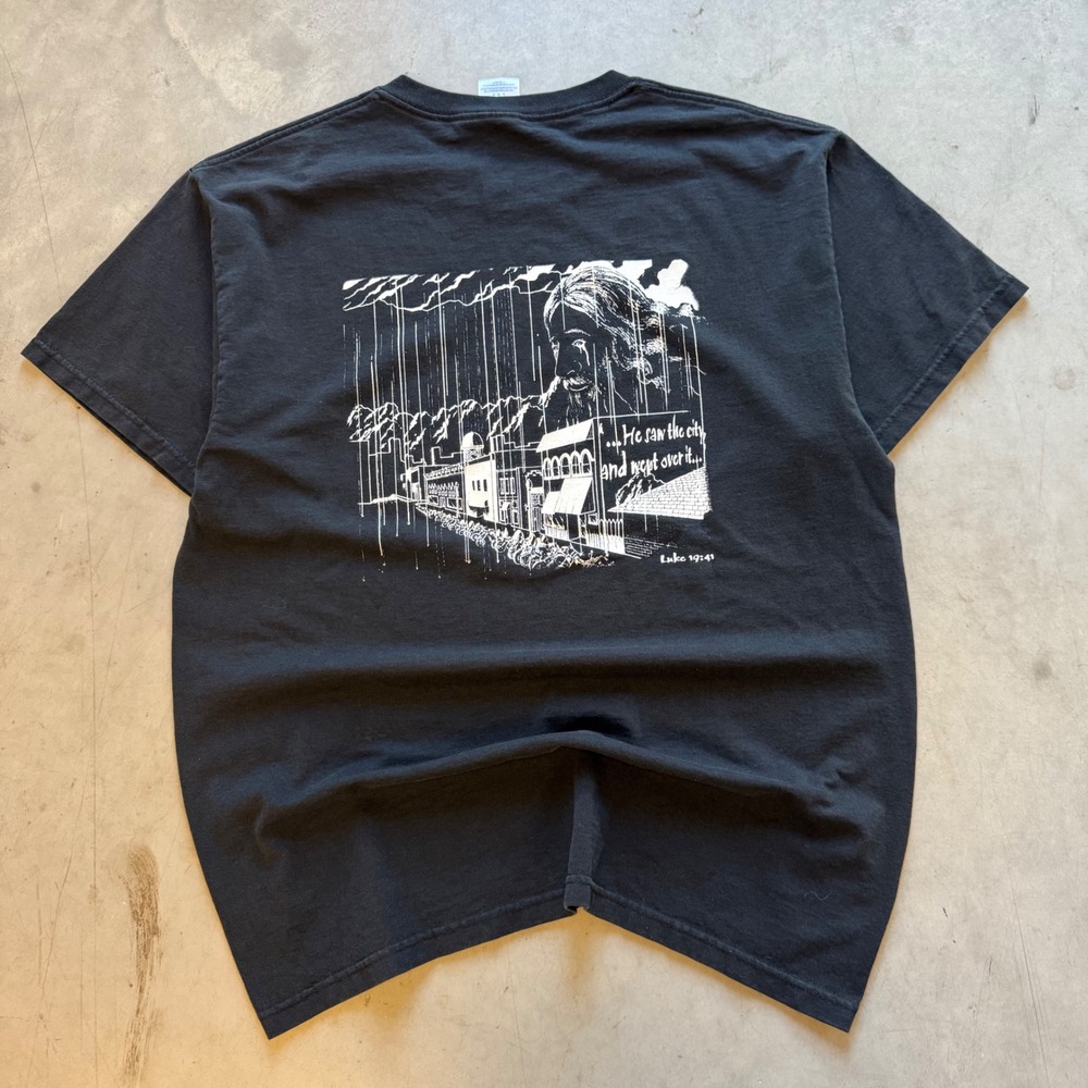 Jerzees HIM Hogs In Ministry Biker Sunday Luke 19:41 Black Graphic T-Shirt Large